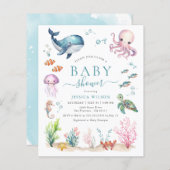 予算の下の海獣ベビーシャワー招待状 (正面/裏面)