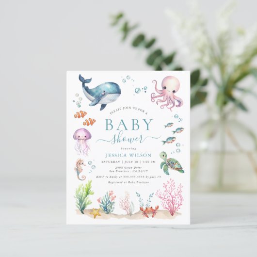 予算の下の海獣ベビーシャワー招待状 (スタンド正面)