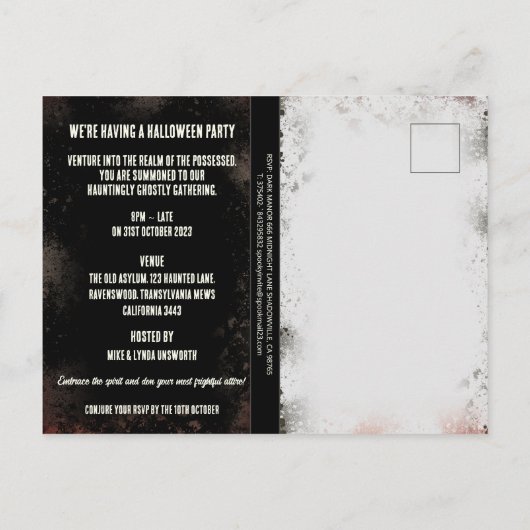 予算の不気味なサック人形アダルトハロウィン招待状 インビテーションポストカード (裏面)