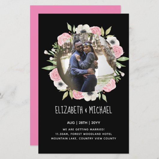 予算の写真の結婚式の招待 – フローラリース (正面/裏面)