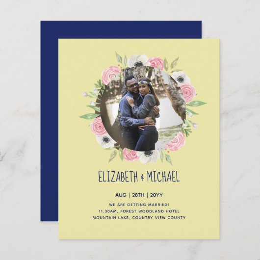 予算の写真の結婚式の招待 – フローラリース (正面/裏面)