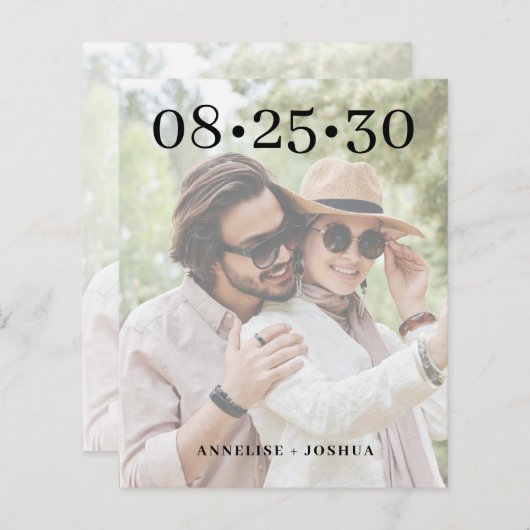 予算の写真タイポグラフィ結婚式の日付を保存 (正面/裏面)