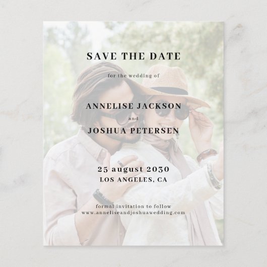 予算の写真タイポグラフィ結婚式の日付を保存 (裏面)