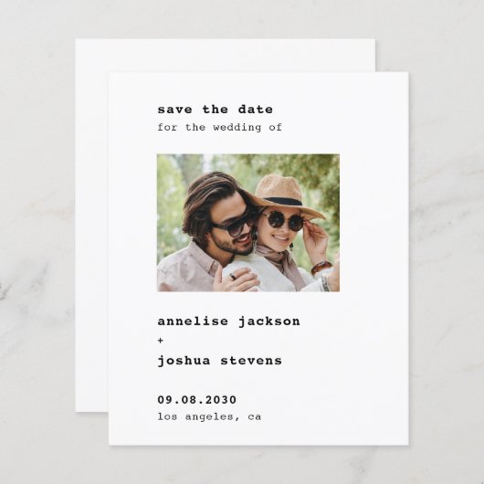 予算の写真タイポグラフィ結婚式の日付を保存 (正面/裏面)