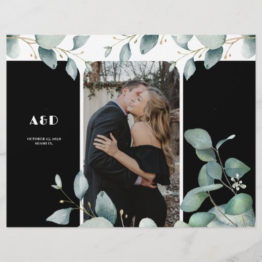 予算の写真rsvp詳細3つ折り黒結婚の チラシ (裏面)