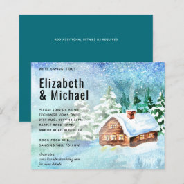 予算の冬のウッドランドキャビンの結婚式の招待