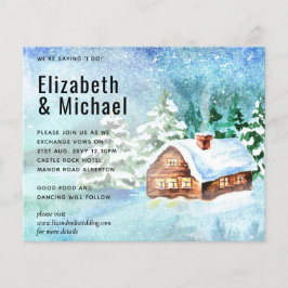 予算の冬のウッドランドキャビンの結婚式の招待
