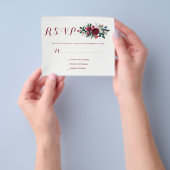 予算の冬のバーガンディフローラ結婚式の出欠FLYER チラシ (手)