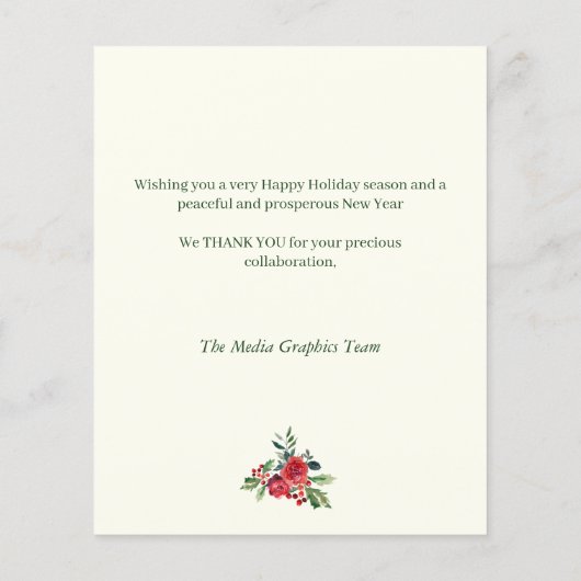 予算の冬のフローラオフィスのホリデーカード (裏面)