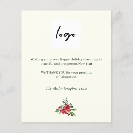 予算の冬のフローラビジネスロゴホリデーカード (裏面)