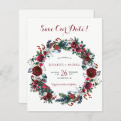 予算の冬のフローラリース結婚式の日付を保存 (正面/裏面)