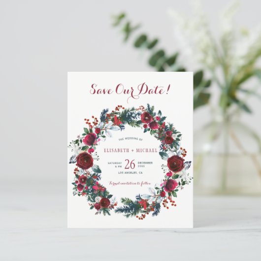 予算の冬のフローラリース結婚式の日付を保存 (スタンド正面)