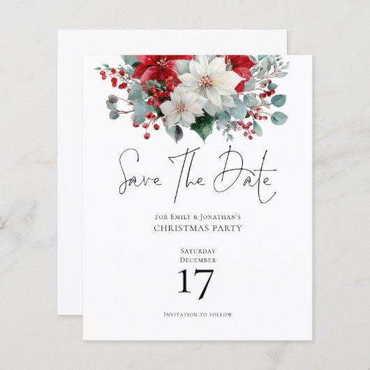 予算の冬のポインセチアのクリスマスは日付を保存 (正面/裏面)