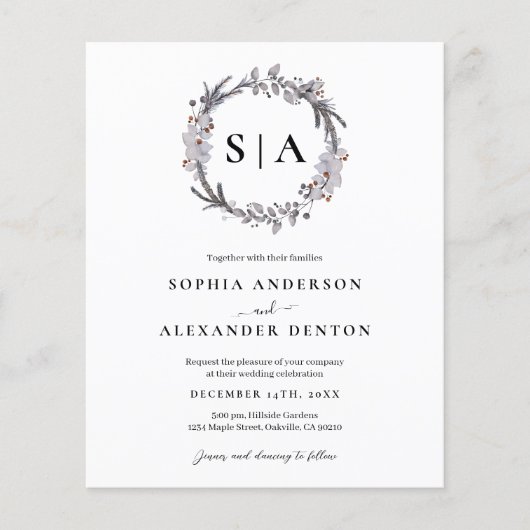 予算の冬のリース写真QRコード結婚式の招待 (正面)