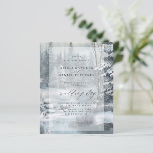 予算の冬の山の森結婚式招待状 (スタンド正面)