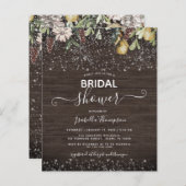 予算の冬の木製ブライダルシャワー招待状 (正面/裏面)