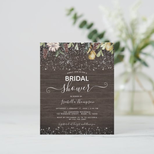 予算の冬の木製ブライダルシャワー招待状 (スタンド正面)