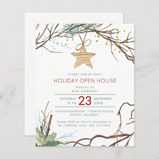 予算の冬の森の休日パーティーの招待 (正面/裏面)