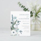 予算の冬の花模様ティール（緑がかった色）QRコード結婚式の招待 (スタンド正面)