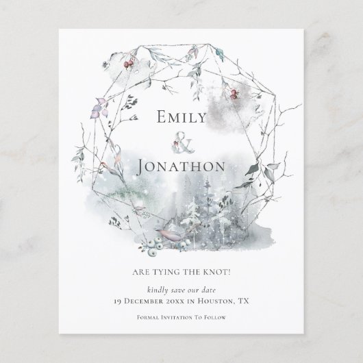 予算の冬の葉名の結婚式の日付を保存 (正面)