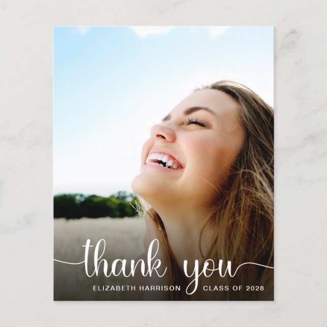 予算の卒業ありがとう白いスクリプトフォト (正面)