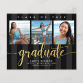 予算の卒業式の黒い金ゴールド3 photo invitation (正面)