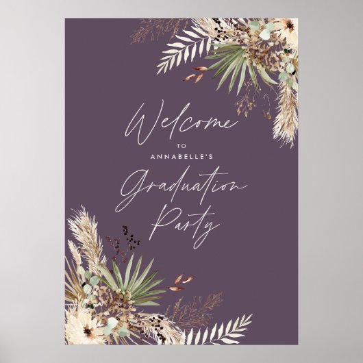 予算の卒業式パンパスパープルモダンエレガント ポスター (正面)