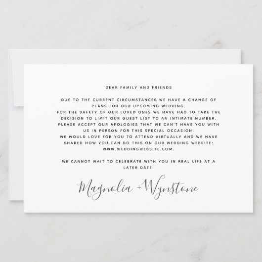 予算の同じ愛の小さい結婚式招待状 (裏面)