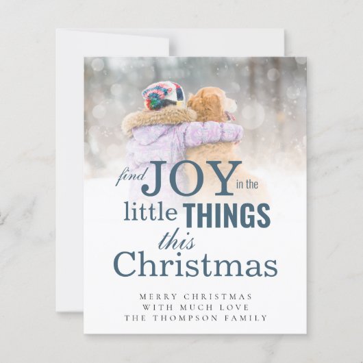 予算の喜びを見つける小さなもの写真クリスマスカード (正面)