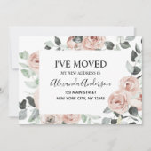 予算の埃っぽいピンクのフローラ移転のお知らせ 招待状 (正面)