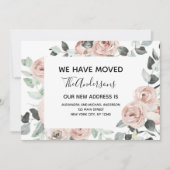 予算の埃っぽいピンクのフローラ移転のお知らせ 招待状 (正面)