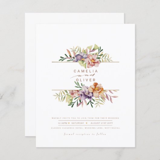 予算の夏のフローラ結婚式の招待QRコードRSVP (正面/裏面)