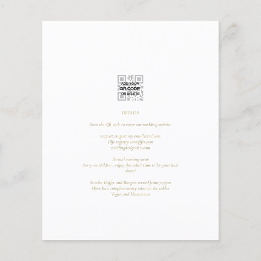 予算の夏のフローラ結婚式の招待QRコードRSVP チラシ (裏面)