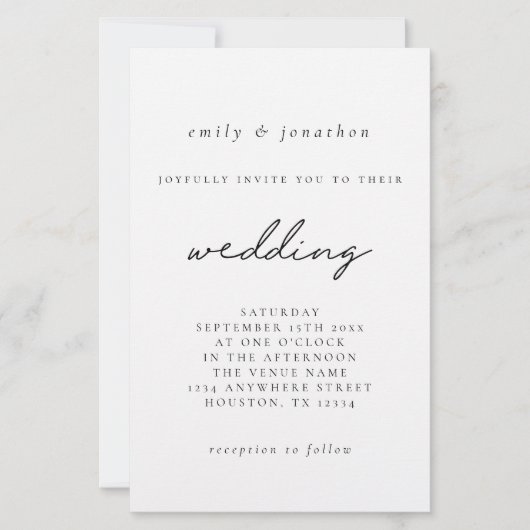 予算の大きな白黒スクリプトの結婚式の招待 (正面)