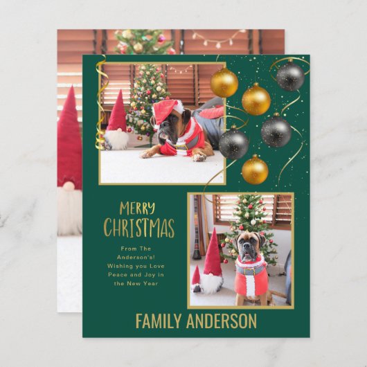 予算の家族の写真クリスマスグリーティング金ゴールド (正面/裏面)