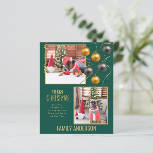 予算の家族の写真クリスマスグリーティング金ゴールド (スタンド正面)