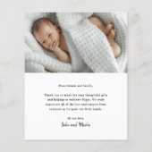 予算の導入ベビー写真サンキューカード (裏面)