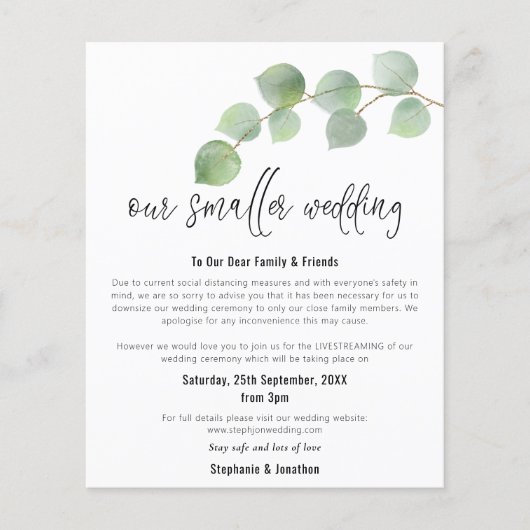 予算の小さい結婚のユーカリ発表 (正面)