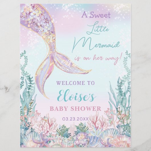 予算の小さな人魚の赤ちゃんシャワー海ウェルカムサイン (正面)