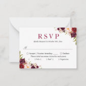予算の小さな結婚式のRSVP |ブルゴーニュ赤面フローラ ノートカード (正面)