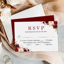予算の小さな結婚式のRSVP |ブルゴーニュ赤面フローラ ノートカード