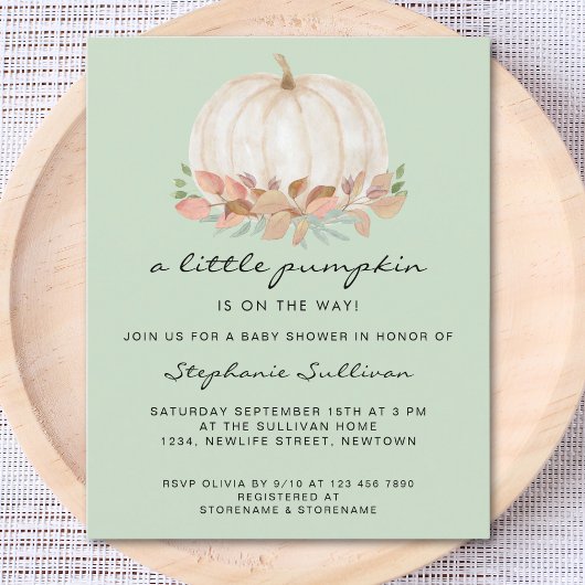 予算の少しカボチャ緑のベビーシャワー招待状