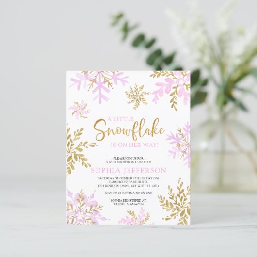 予算の少しスノーフレーク赤ちゃんシャワー招待状 (スタンド正面)