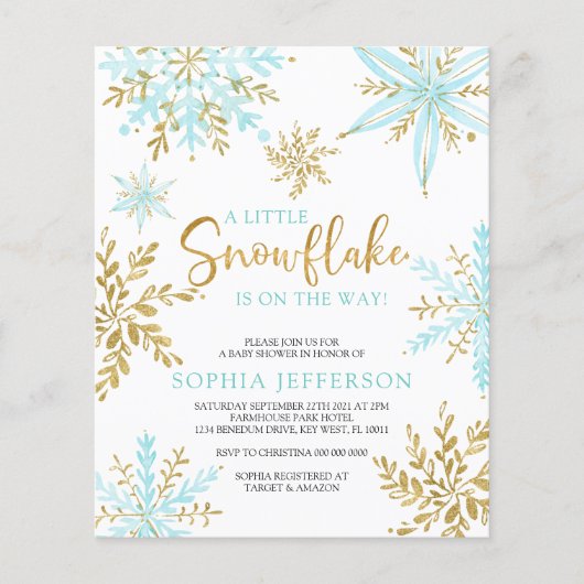 予算の少しスノーフレーク赤ちゃんシャワー招待状 (正面)