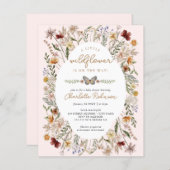 予算の少しワイルドフラワーベビーシャワー招待状 (正面/裏面)