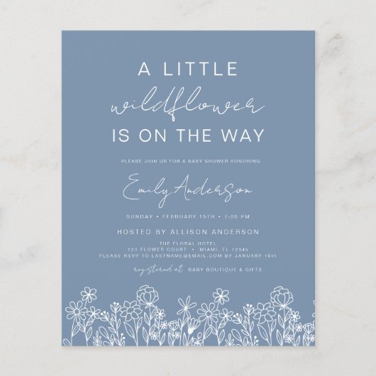 予算の少しワイルドフラワーベビーシャワー招待状 チラシ (正面)