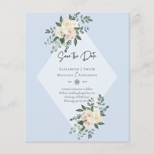 予算の少ない白いバラは日付を保存モダン チラシ (正面)