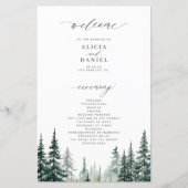 予算の山の松の木の森林結婚式プログラム (正面)
