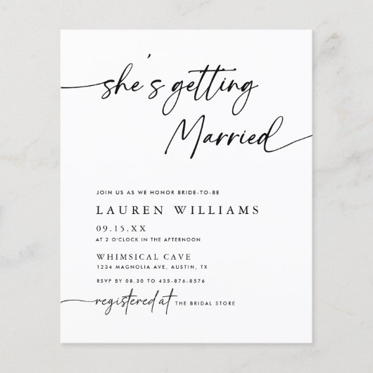 予算の彼女が結婚するブライダルシャワー招待状 (正面)