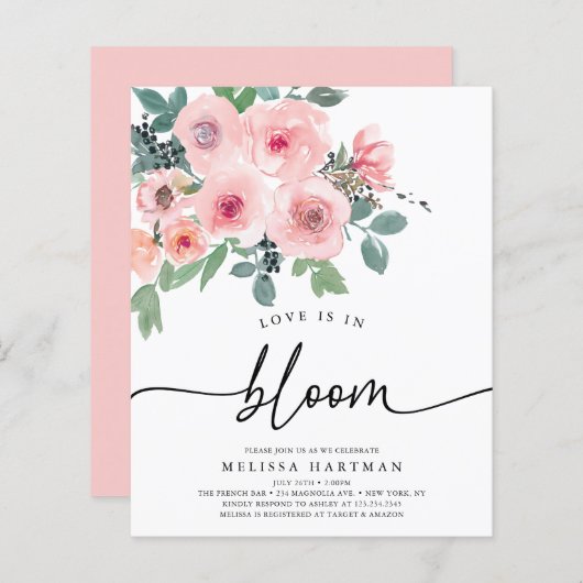 予算の愛がブライダルシャワー開花に招待 (正面/裏面)